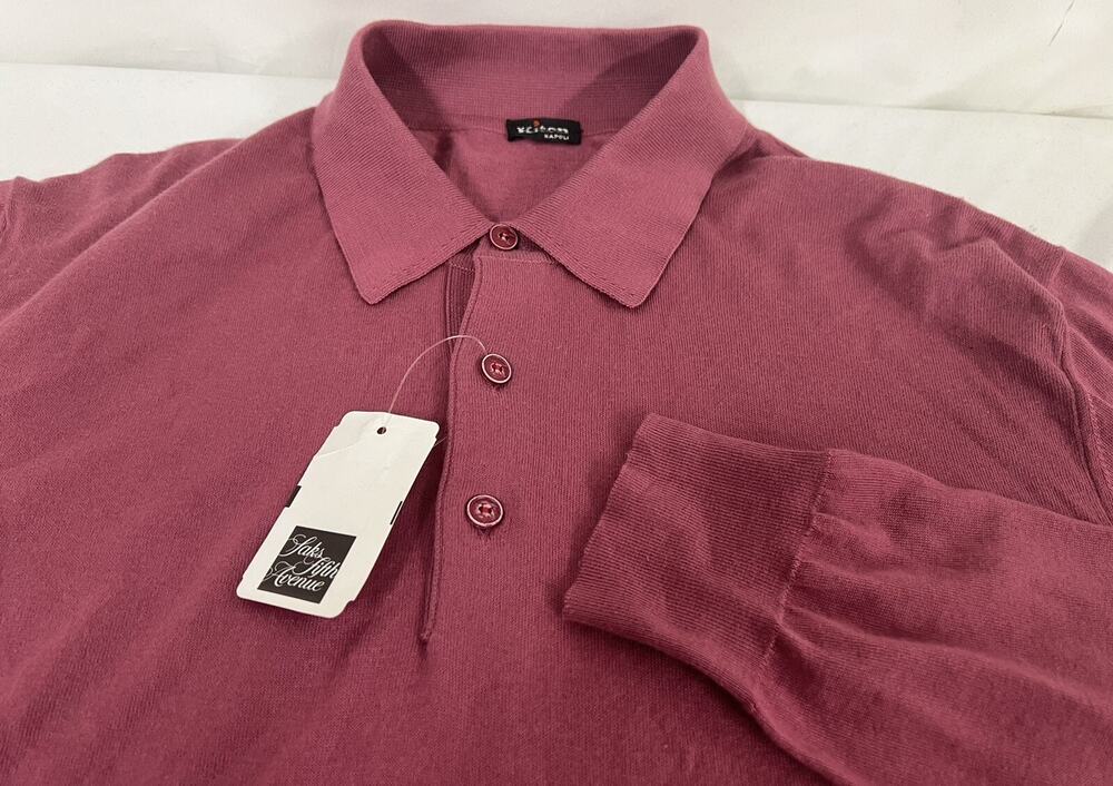 NWT Kiton Light Burgundy Cotton Long-Sleeve Polo Sweater Size 50EU/M $1595.00